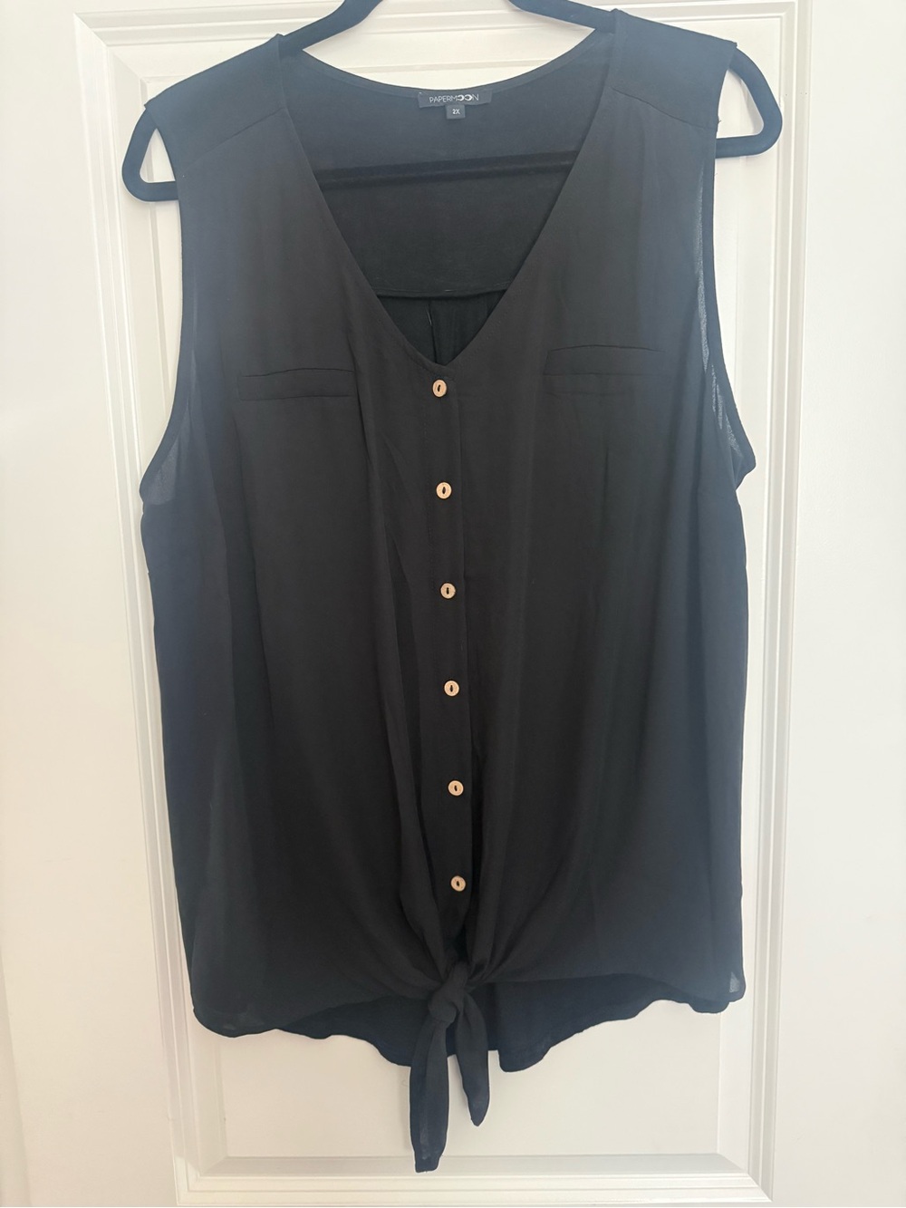 Papermoon Black Sleeveless Tie-Front Button Blouse Sz 2x